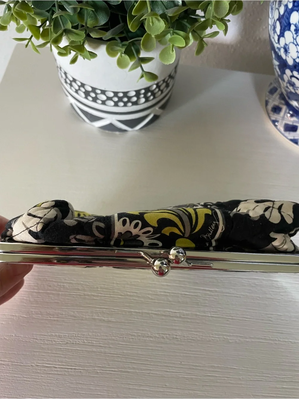 Vera Bradley Double Kisslock Closure Wallet Baroque Retired Black Yellow Green